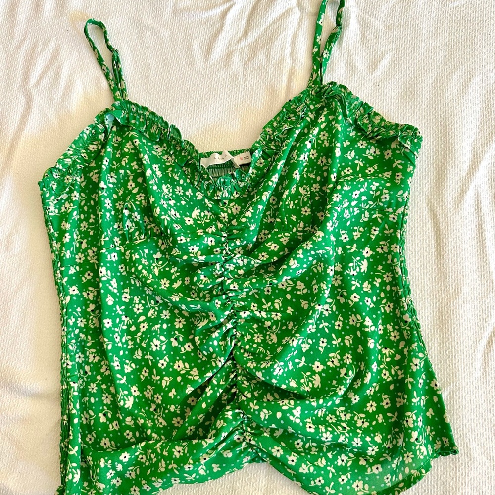 Lush Women’s Ruched Floral Green Top - Picture 2 of 8